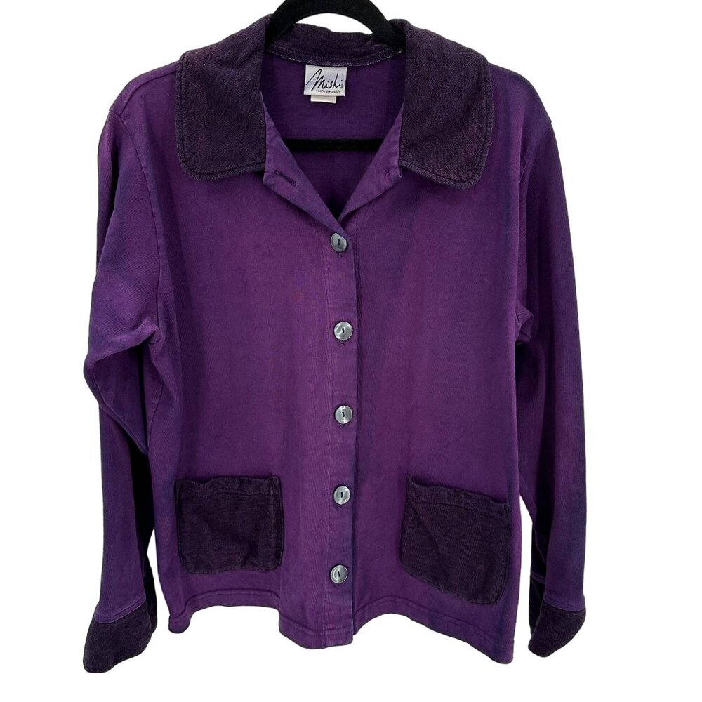 Vintage Mishi Womens Purple Pigment Dyed Button-Up Cardigan With Pockets Size M